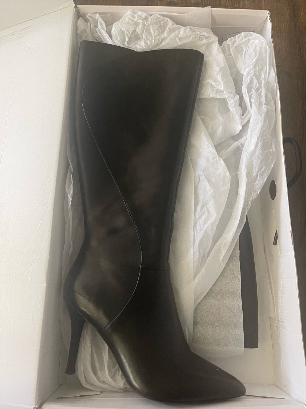 Nine West Black Leather Pointed-Toe Knee Boots